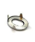 Close-up of marine-grade nickel plated brass Turn Button Eyelet from Turn Button Eyelet And Stud Fastener Kit 6mm, 10 Piece Set.