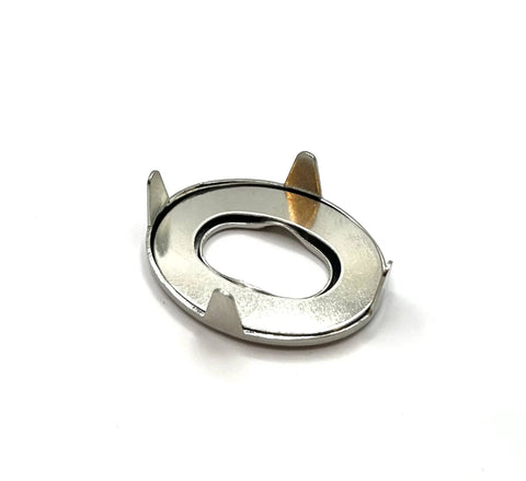 Close-up of marine-grade nickel plated brass Turn Button Eyelet from Turn Button Eyelet And Stud Fastener Kit 6mm, 10 Piece Set.