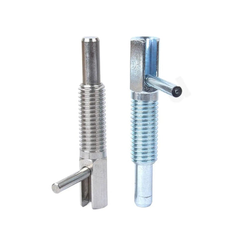 Top Shelf Hella Tough L Handle Indexing Plunger Bolt VCN233 Tooling Pin in stainless carbon steel, various sizes on display.