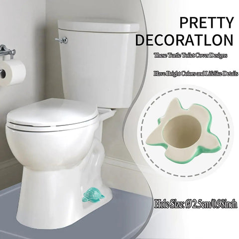 Heckin Adorable Ceramic Sea Turtle Toilet Bolt Caps Set Of 2 Snazzy Screw Cover in bathroom with vibrant turtle design.