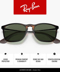 RB4187 Chris Square Sunglasses Unisex 54 mm Light Havana Frame With Dark Green Lenses UV 100 Percent Protection
