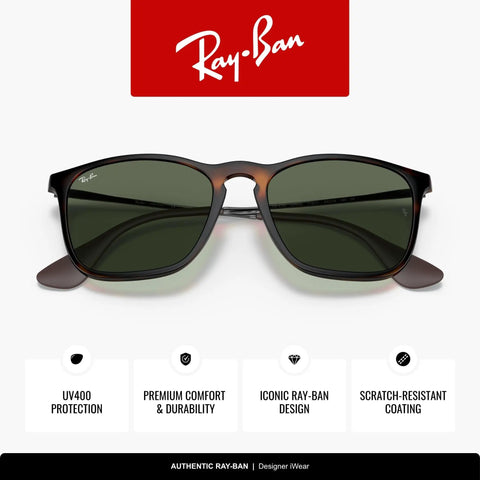 RB4187 Chris Square Sunglasses Unisex 54 mm Light Havana Frame With Dark Green Lenses UV 100 Percent Protection