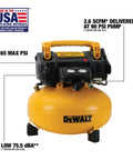 Pancake Air Compressor 6 Gallon 165 PSI Portable Electric Air Pump with 2.6 SCFM at 90 PSI, yellow and black design, USA made.