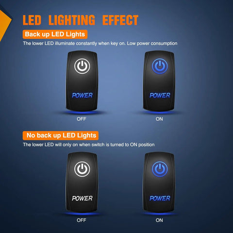 Beefy Blue 5 Pin LED Rocker Switch SPST On Off 20A 12V 10A 24V LED lighting effect demonstration