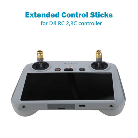 Beefed Up Aluminum Extension Joysticks For DJI RC Controllers on RC controller, showcasing adjustable thumb sticks.