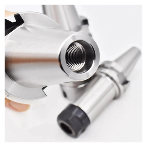 Close-up of Hardcore Dynamic Balanced Collet Chuck Tool Holder Bt40 And Bt30 with ER adapters, showcasing precision threading.