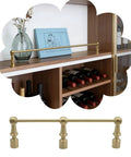 Heavy-Duty Unlacquered Brass Shelf Rails for Bookcases, 30-Inch Set With Brackets, seen on wooden shelf with wine bottles.