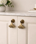 Gold Cabinet Knobs 4 Pack Fan Shaped Drawer Handles Made From Solid Zinc Alloy on white cabinet doors