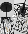 Modern Mini Crystal Pendant Light With Metal Cage 1 Light Rectangular Pendant Fixture in brushed nickel detailing close-up
