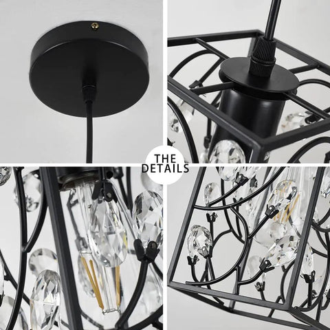 Modern Mini Crystal Pendant Light With Metal Cage 1 Light Rectangular Pendant Fixture in brushed nickel detailing close-up