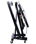 Heavy Duty 2 Ton Folding Engine Hoist Cherry Picker Shop Crane side view showing hydraulic arm and smooth rolling casters.