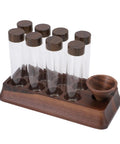 Slay Your Kitchen Game With This Top Shelf Airtight Coffee Bean Cellar featuring durable walnut wood and sleek glass tubes for storage.