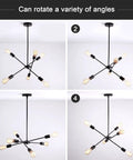 Black Sputnik Chandelier With 6 Lights, Dope Modern Industrial Ceiling Light For Dining Room, Mid Century Vintage Inspired Pendant Fixture