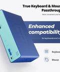 Ditch The Cable Mess With This Boss Level Kvm Switch That Lets You Juggle Two Computers And One Monitor Using Rj45 Push Buttons And Usb 3.0 Connectivity Plus Hdmi 4K At 60Hz For Ridiculously Smooth Swaps, blue HDMI KVM switch with USB ports and buttons.