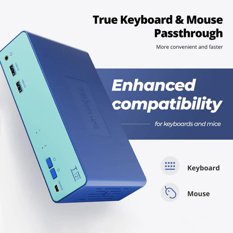 Ditch The Cable Mess With This Boss Level Kvm Switch That Lets You Juggle Two Computers And One Monitor Using Rj45 Push Buttons And Usb 3.0 Connectivity Plus Hdmi 4K At 60Hz For Ridiculously Smooth Swaps, blue HDMI KVM switch with USB ports and buttons.