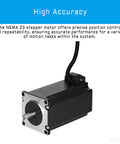 Front view of BESJMYT NEMA 23 stepper motor with attached cable, black aluminum housing, 2-phase bipolar