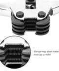 Close-up view of Heavy Duty Manual Plastic Strap Tensioner Sealer Kit's manganese steel cutter, showing serrated edges and bolt detail.