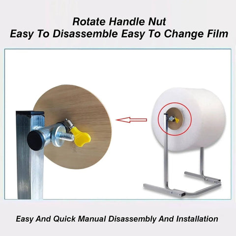 Heavy Duty Bubble Wrap Dispenser Built Like A Tank With Steel Frame Fits 60 70 And 80 Cm Rolls No Sweat Quick Swap Core Rod with yellow handle for easy film change.