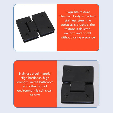 Built To Last Heavy Duty 180 Degree Stainless Steel Shower Door Hinge Set for Frameless Glass, top view product close-up