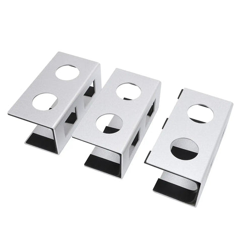 Slick Silver Under Desk Laptop Mount With Solid Aluminum Shelf And Anti Scratch Silicone Pads photo showing three aluminum brackets for cable management.