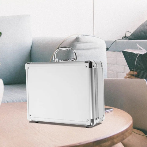 Tough As Nails Aluminum Tool Chest With Comfortable Grip Handle And Solid Metal Latch Portable Hard Storage Case For Go Everywhere Outdoor Excursions And Projects on a table.