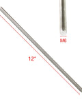 Stainless Steel Fully Threaded Rod M6 12 Inch Right Hand Threads shown with length and diameter labels for DIY projects.