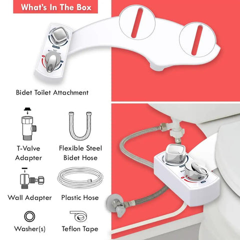 Fresh Water Bidet Toilet Seat Attachment With Dual Nozzles No More Wiping Easy Install Non Electric Adjustable Pressure Universal Fit