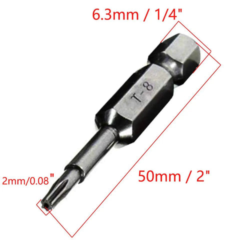 Magnetic Torx Bit Set 10 Piece With Tamper Proof Security Bits T8 Star 6 Point Quarter Inch Hex Shank 50mm Long Screwdriver Kit