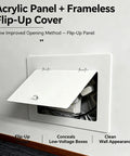 Slick Drywall Access Panel With a Quick Grab Ring Pull Handle for Plumbing Cleanouts and Electrical Boxes showing a flip-up cover.