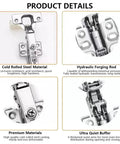 Close-up of 8 Pack Short Arm Kitchen Cabinet Hinges Set With 4 Pairs 105 Degree Soft Close Adjustable Concealed Full Overlay Hinges