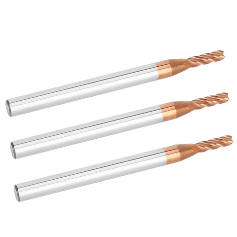 Three Pack Metal End Mills For CNC Milling With Four Flutes Tungsten Steel Router Bits For High Speed Cutting, side view