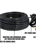 Coiled Industrial-Grade Self Regulating Heating Cable, 100 Feet, 120V, with 10-foot cold lead, UL and ETL certified, heavy-duty build.