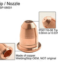 Copper 0.8mm plasma cutter tip for 20 Piece Plasma Cutter Torch Electrodes And Nozzles Set 0.8mm Nozzle gear.