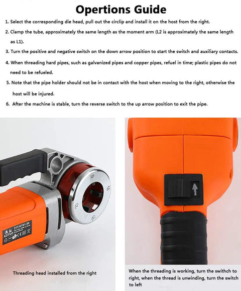 Operations guide for Consfly Portable Electric Pipe Threader Machine With Six Dies 2300W Copper Core Motor Tool