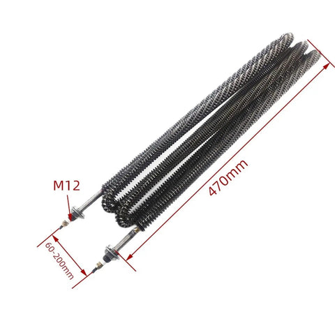 Top Shelf Round Fin Heater 220V 4000W Electric Hot Air Unit features M12 mount, 470mm length, durable heating fins.