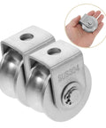 2-Pack Heavy Duty Stainless Steel Pulley Wheels For Sliding Doors And Wire Rope Lifting, shown in hand for scale