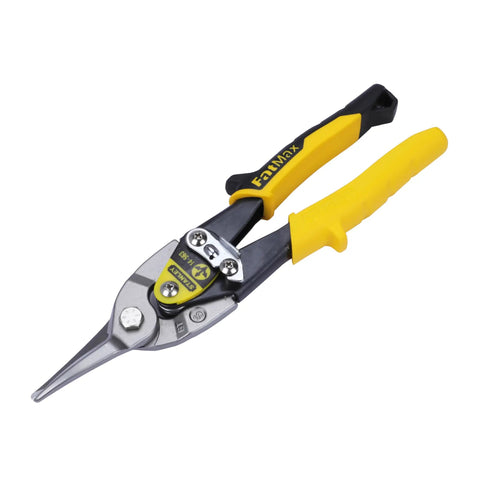 MaxSteel Straight Aviation Snips 9.84 Inch Heavy Duty Sheet Metal Cutters with Black Yellow Handles, Serrated Edges, Double Pivot