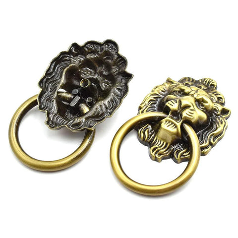 Antique Bronze Lion Head Knob Pull Handle Set Includes 2 Zinc Alloy Drawer Pulls With Mounting Screws For Cabinet Dresser And Door