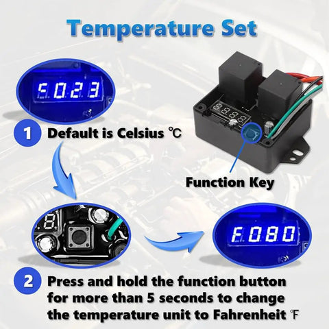12V/24V Digital Radiator Fan Controller Kit With Adjustable Temperature Range 104 To 230 Fahrenheit, LED Real Time Display