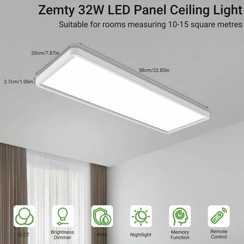 Flat Panel LED Light With Remote, 22.8x7.8 Inch, 32W, 3500LM, 3000K-6500K Adjustable Color Temperature, Dimmable Flush Mount installed