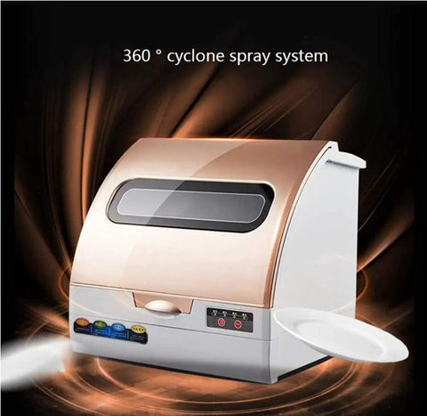 Compact Countertop Dishwasher Space Saving Mini Washer And Dryer With Smart Dual Cycle Controls showing 360° cyclone spray system.