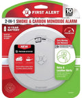 10 Year Battery Powered Photoelectric Smoke And Carbon Monoxide Detector with easy install, front view in packaging