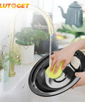Person washing Porcelain Burner Drip Pan Bowls 2 Pack 8 Inch And 2 Pack 6 Inch Black Porcelain Electric Stove Drip Pans Fits Whirlpool Electric Ranges Mess Free And Spill Proof Replacement Set in kitchen sink