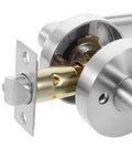 Close-up of aluminum entry door lever lock with lowkey quiet operation and enhanced security keyed interior and exterior door hardware.