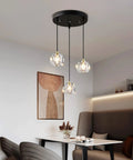 Three Light Crystal Chandelier With Dimmable LED Lighting for kitchen island, clear glass shade, dining room setting.