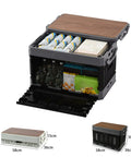 Huge Capacity Folding Storage Bin Built Like A Tank Stackable Wooden Lid Camping Crate with beverages and snacks inside.