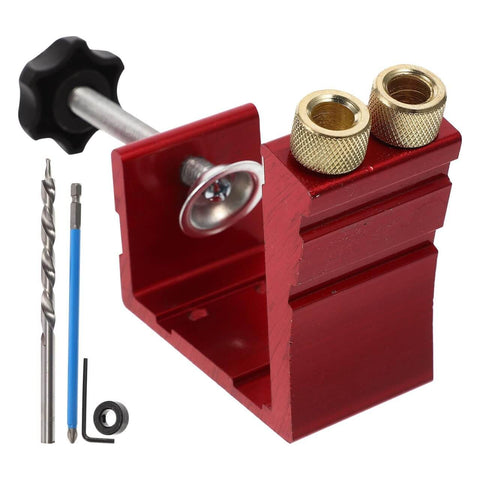 Pocket Hole Jig Kit For Woodworking Locator Tool With Diagonal Drilling Guide And Precise Depth Markings in red metal
