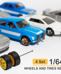7-Spoke Yellow Black Wheel And Tire Set with Diecast Cars for 1/64 RC Diecast Cars and DIY Models Upgrade Your RC Build