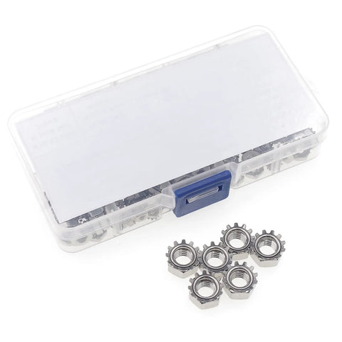 Stainless Steel Keps Nuts With K-Lock Lock Washers And Tooth Washers Hex Nuts Assortment Kit 170 Pieces Sizes 4-40 To 5/16-18 UNC