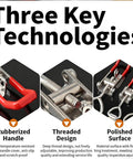 Components of Four Piece Quick Release Latch Clamp Set in 304 Stainless Steel with rubberized handle, threaded design, polished surface.